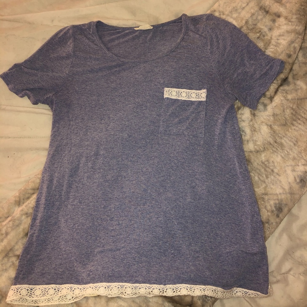 Purple Blouse with White Lace Details